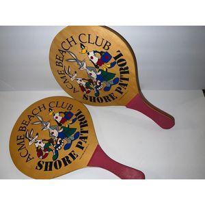 Acme Sport Warner Brothers Wood Paddle Ball 1993 Bugs Bunny Daffy Duck Vtg